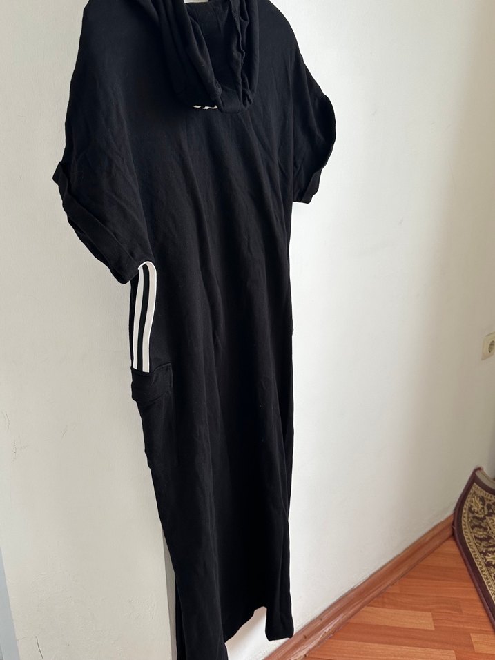 Siyah Kadın Pamuklu Uzun Salaş Elbise - Görsel 3