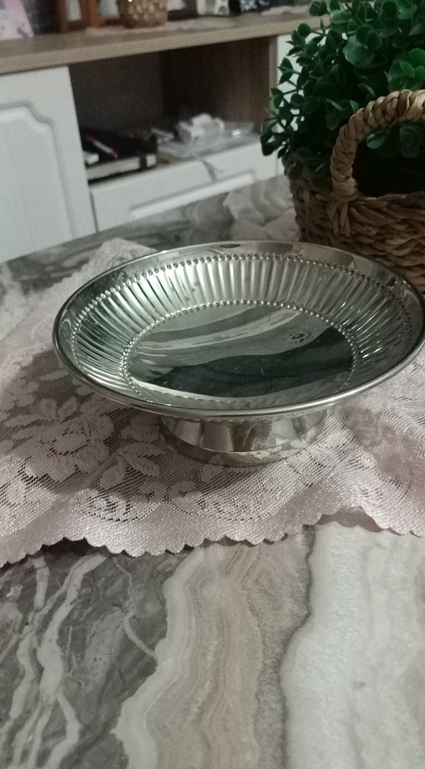 Gri Parlak Yuvarlak Ayaklı Tabak - Görsel 2