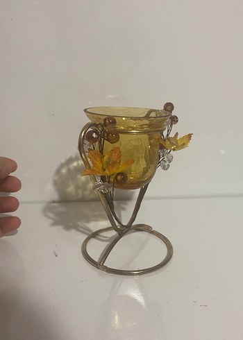 Sarı Cam Mumluk Çiçek Detaylı - Görsel 2