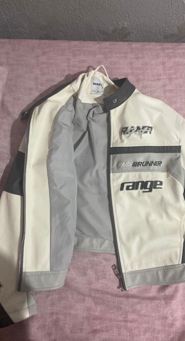 Kadın Beyaz Biker Deri Ceket - Görsel 3