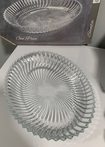 Beyaz Vintage Desenli Oval Cam Tabak - Görsel 2