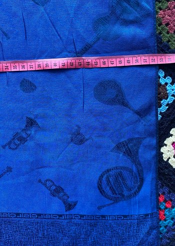 Koyu Mavi Püsküllü Bohem Kadın Şalı - Görsel 3