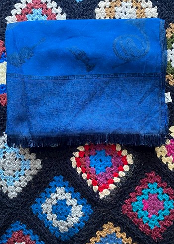 Koyu Mavi Püsküllü Bohem Kadın Şalı - Görsel 5