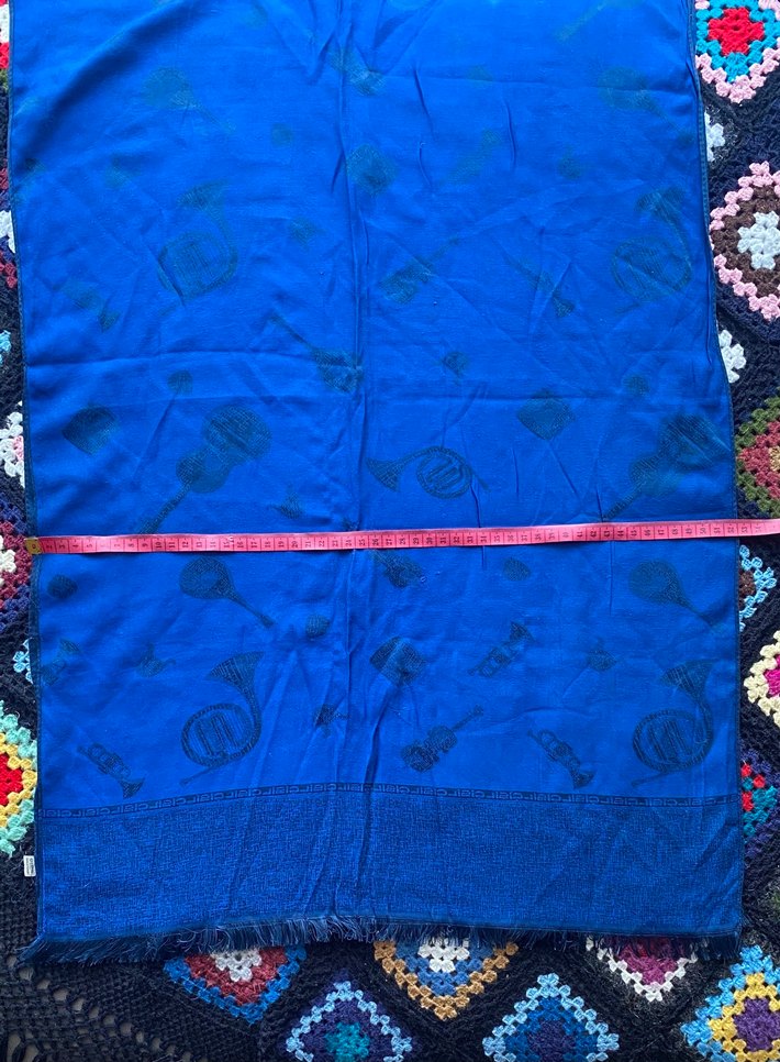 Koyu Mavi Püsküllü Bohem Kadın Şalı - Görsel 2