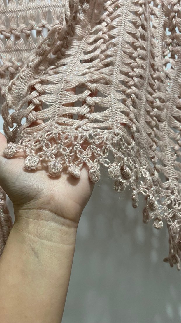 Toz Pembe Örgü Kadın Şal - Görsel 4