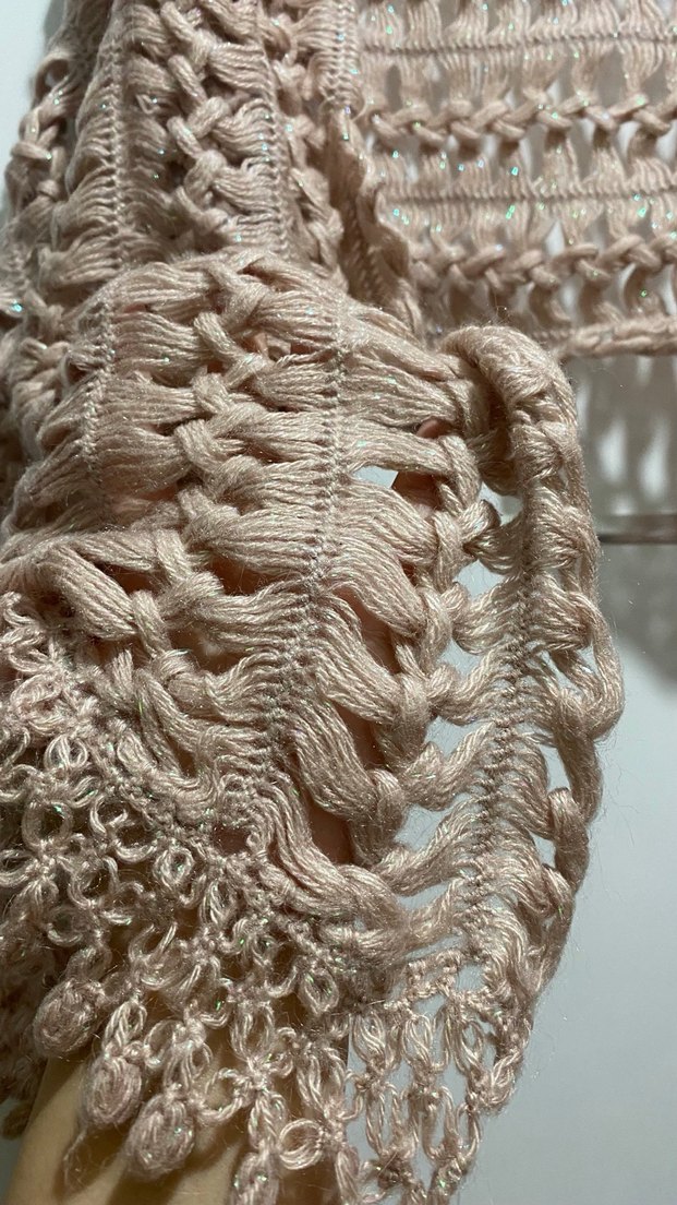 Toz Pembe Örgü Kadın Şal - Görsel 3