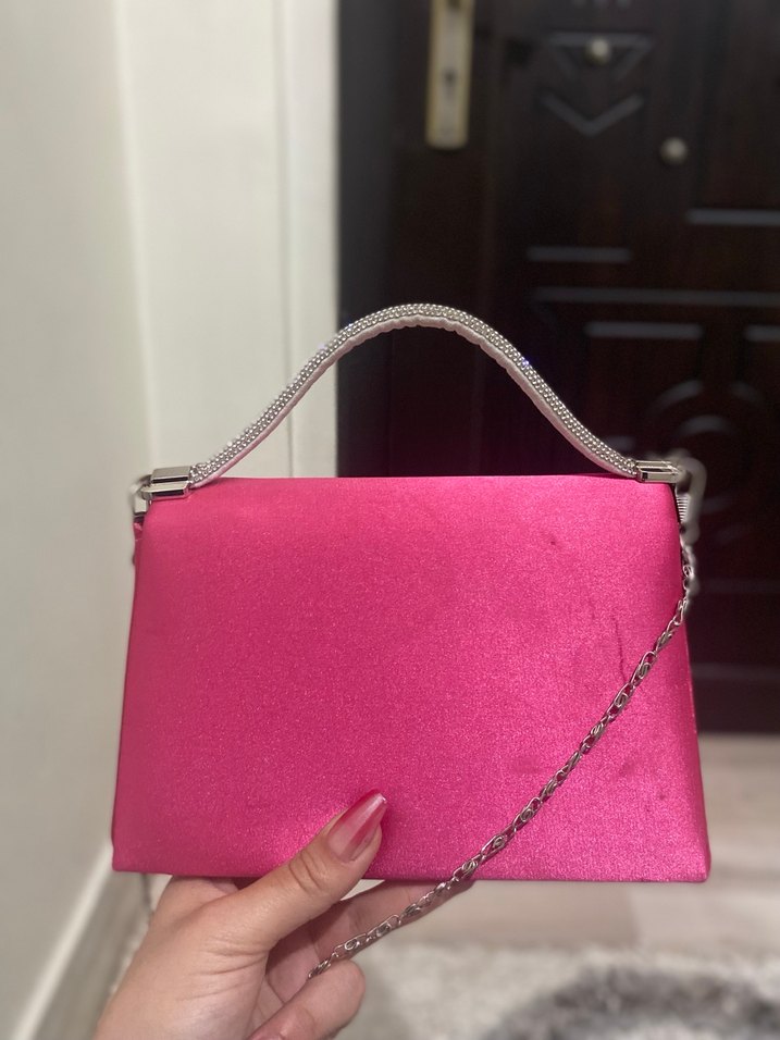 Pembe/Fuşya Zincir Detaylı Kadın Abiye Çanta - Görsel 2