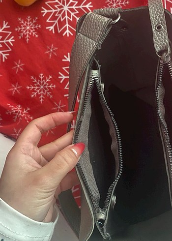 Gri Deri Kadın Minimalist Çanta - Görsel 8