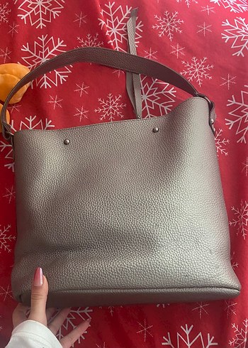 Gri Deri Kadın Minimalist Çanta - Görsel 4