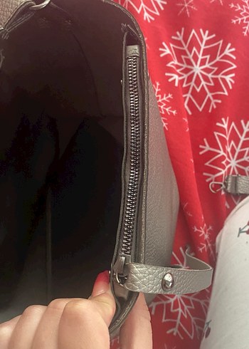 Gri Deri Kadın Minimalist Çanta - Görsel 6