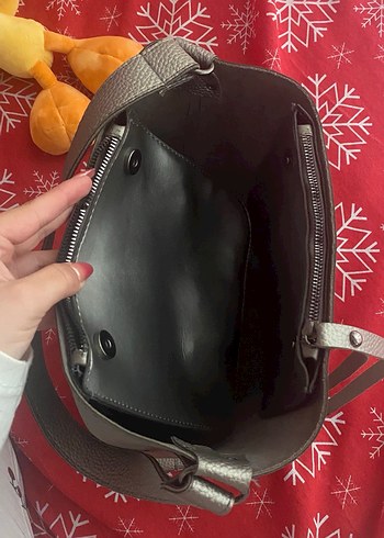 Gri Deri Kadın Minimalist Çanta - Görsel 5