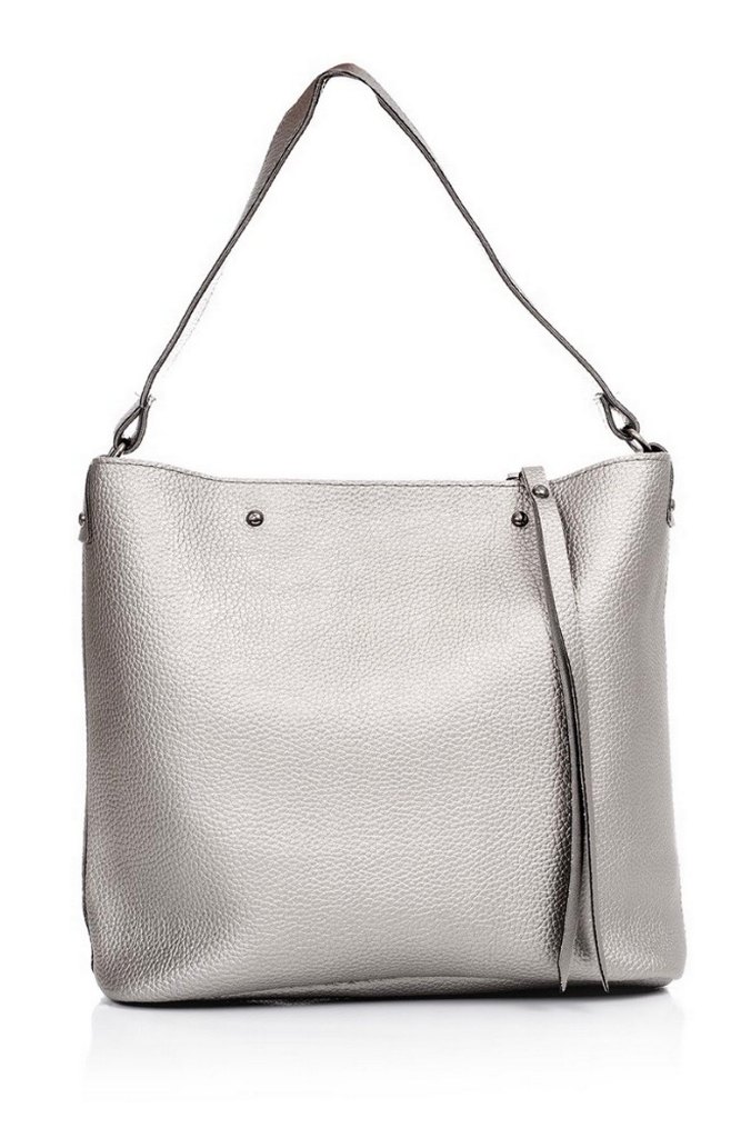 Gri Deri Kadın Minimalist Çanta - Görsel 2