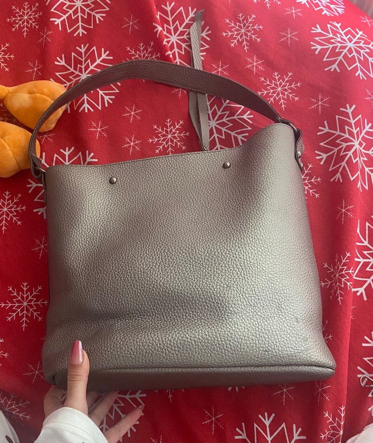 Gri Deri Kadın Minimalist Çanta - Görsel 4