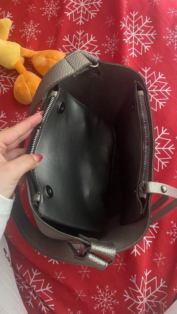 Gri Deri Kadın Minimalist Çanta - Görsel 5