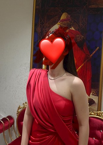 Kadın Kırmızı Drapeli Uzun Abiye Elbise - Görsel 3