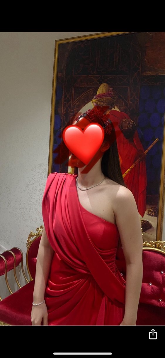 Kadın Kırmızı Drapeli Uzun Abiye Elbise - Görsel 3