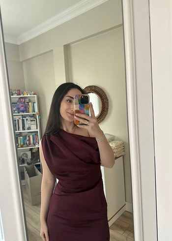 Bordo Drapeli Uzun Abiye Elbise - Görsel 4