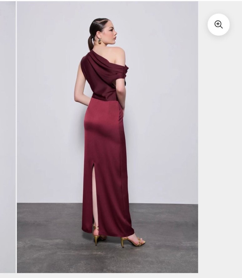 Bordo Drapeli Uzun Abiye Elbise - Görsel 3