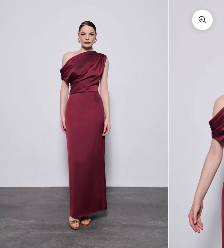 Bordo Drapeli Uzun Abiye Elbise - Görsel 2