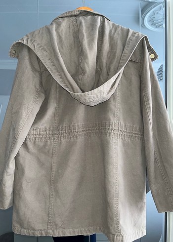 Bej Düğmeli Midi Kadın Keten Ceket - Görsel 5
