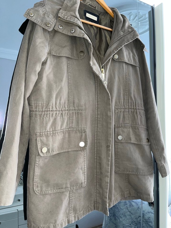 Bej Düğmeli Midi Kadın Keten Ceket - Görsel 4