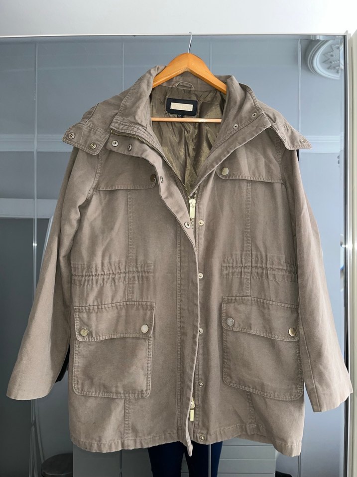 Bej Düğmeli Midi Kadın Keten Ceket - Görsel 2