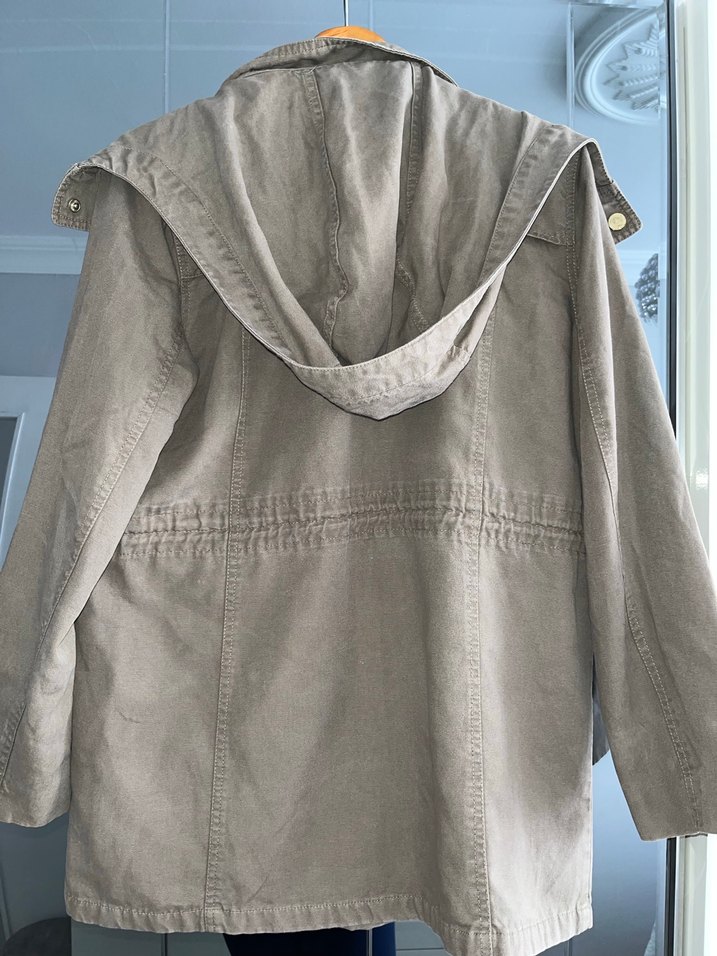 Bej Düğmeli Midi Kadın Keten Ceket - Görsel 5