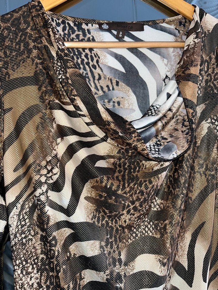 Kahverengi Zebra Desenli Parlak Tunik - Görsel 3