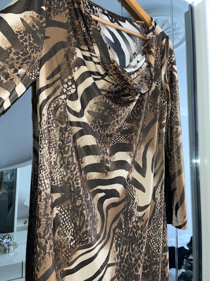 Kahverengi Zebra Desenli Parlak Tunik - Görsel 4