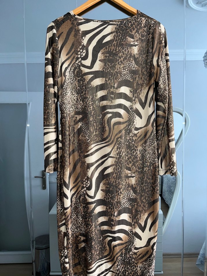 Kahverengi Zebra Desenli Parlak Tunik - Görsel 5