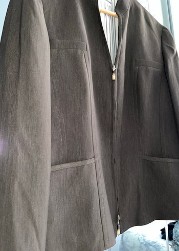 Kahverengi Fermuarlı Kadın Kumaş Ceket - Görsel 3