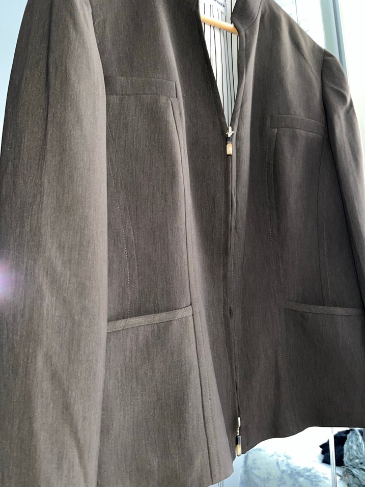 Kahverengi Fermuarlı Kadın Kumaş Ceket - Görsel 3