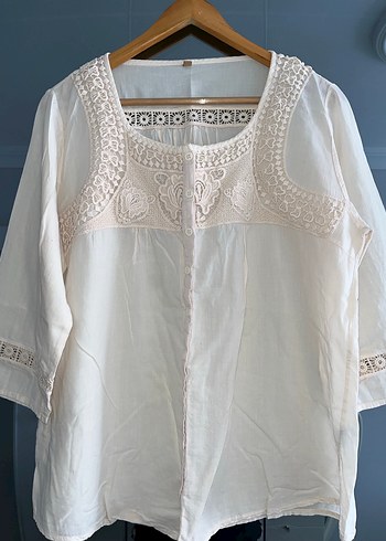 Dantel Detaylı Bohem Pamuk Bluz - Görsel 2