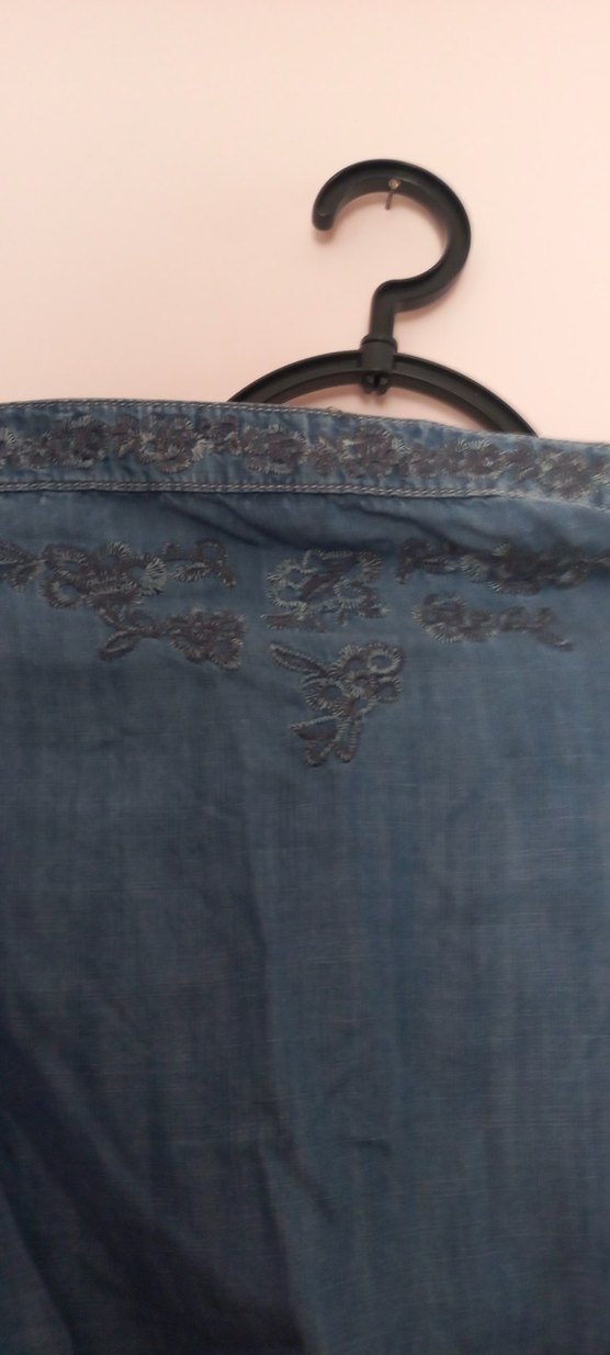 Nakışlı Kot Mini Tulum, Bel Detaylı - Görsel 3