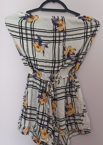 Kadın Beyaz Çiçekli Straplez Tulum - Görsel 2