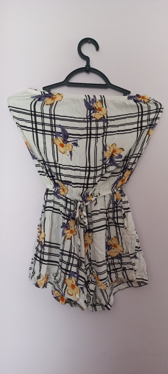 Kadın Beyaz Çiçekli Straplez Tulum - Görsel 2