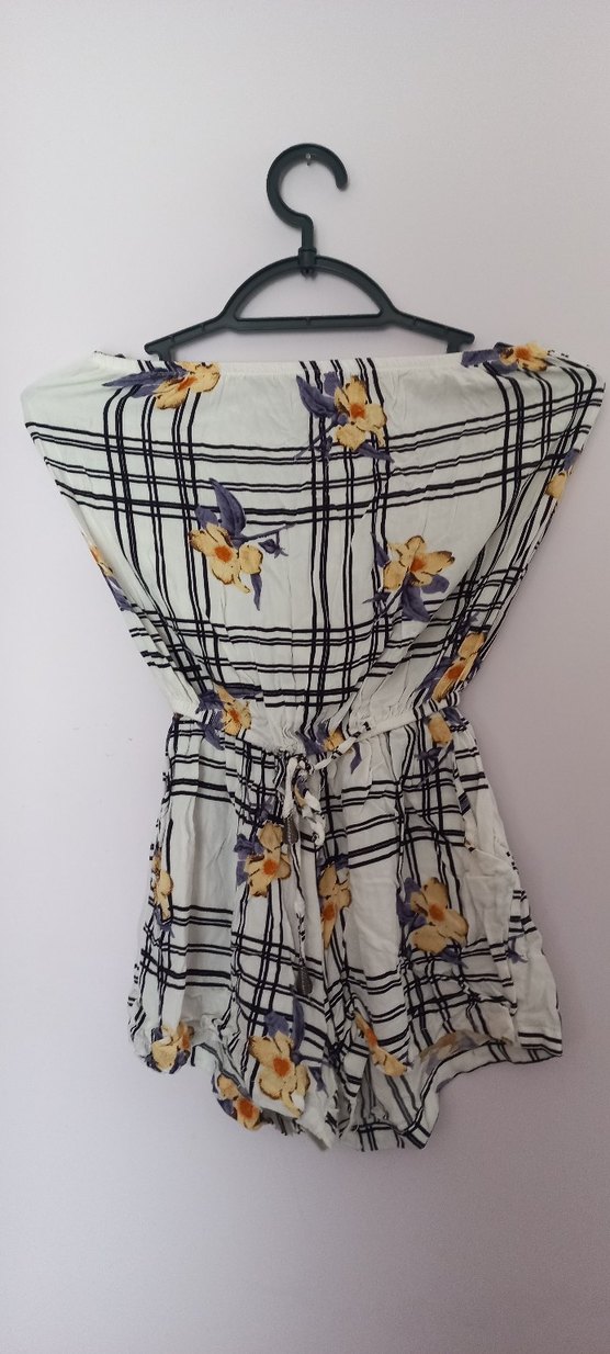 Kadın Beyaz Çiçekli Straplez Tulum - Görsel 3