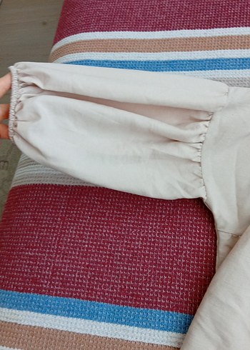 Bej Kadın Keten Gömlek Düğmeli - Görsel 2