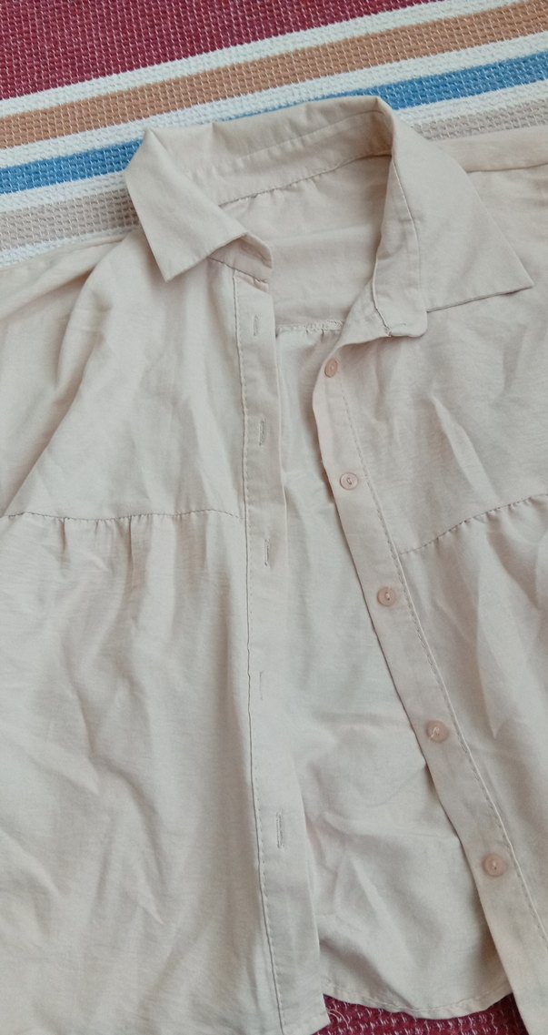 Bej Kadın Keten Gömlek Düğmeli - Görsel 3