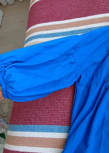 Düğmeli Mavi Keten Kadın Gömlek - Görsel 2