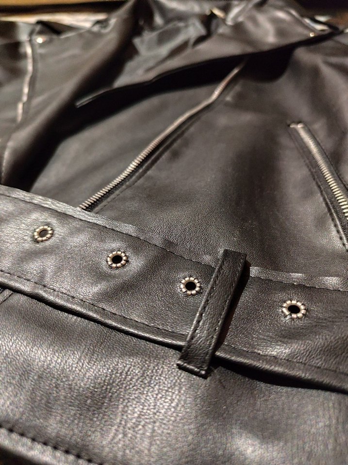 Siyah Kadın Deri Biker Ceket - Görsel 5