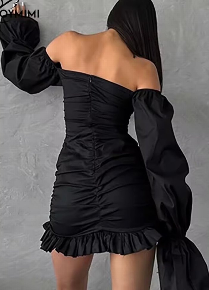 Siyah Straplez Drapeli Mini Elbise - Görsel 2