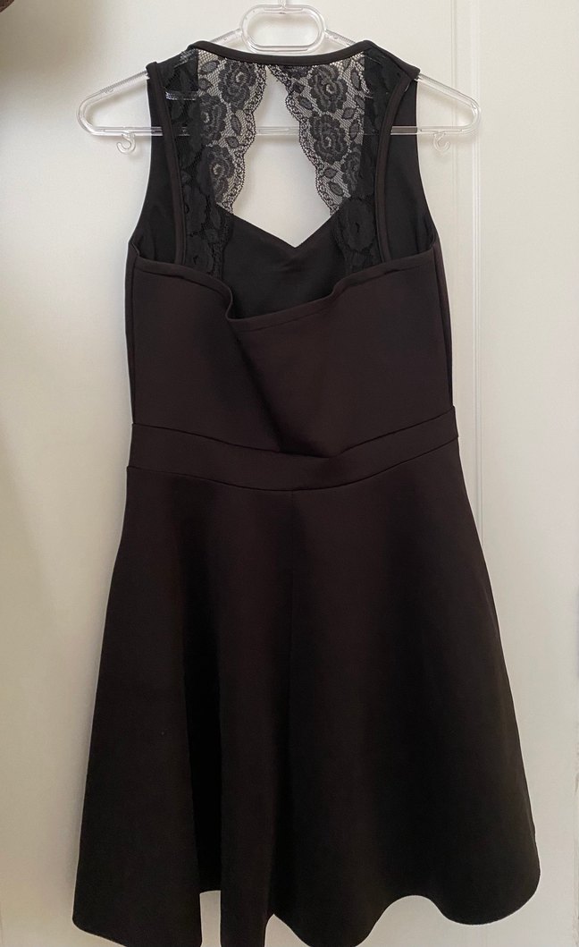 Siyah Dantelli V Yaka Midi  Elbise - Görsel 2