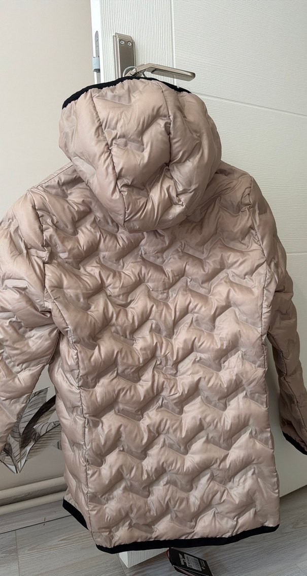 Bej Kadın Midi Kışlık Mont Fermuarlı - Görsel 4