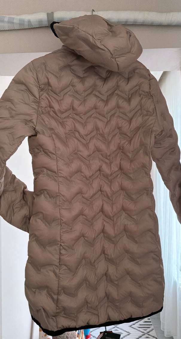 Bej Kadın Uzun Kışlık Mont Fermuarlı - Görsel 3