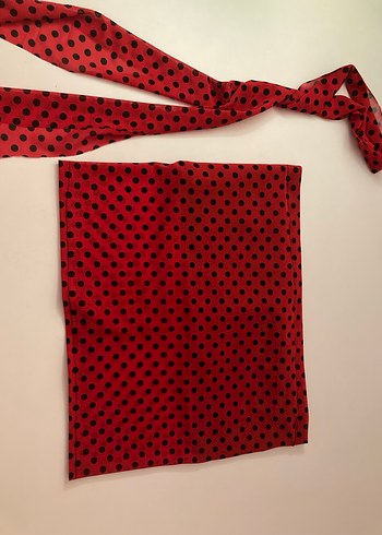 Kırmızı Puantiyeli Fularlı Kadın Üst - Görsel 3