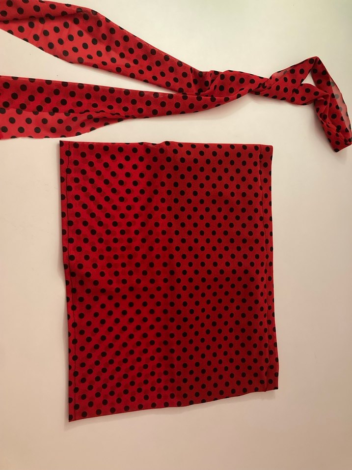 Kırmızı Puantiyeli Fularlı Kadın Üst - Görsel 3