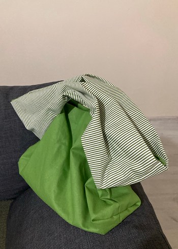 Çift Taraflı Yeşil ve Çizgili El Çantası - Görsel 5