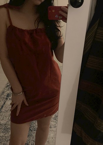 Kırmızı Drapeli Mini Kadife Elbise - Görsel 2