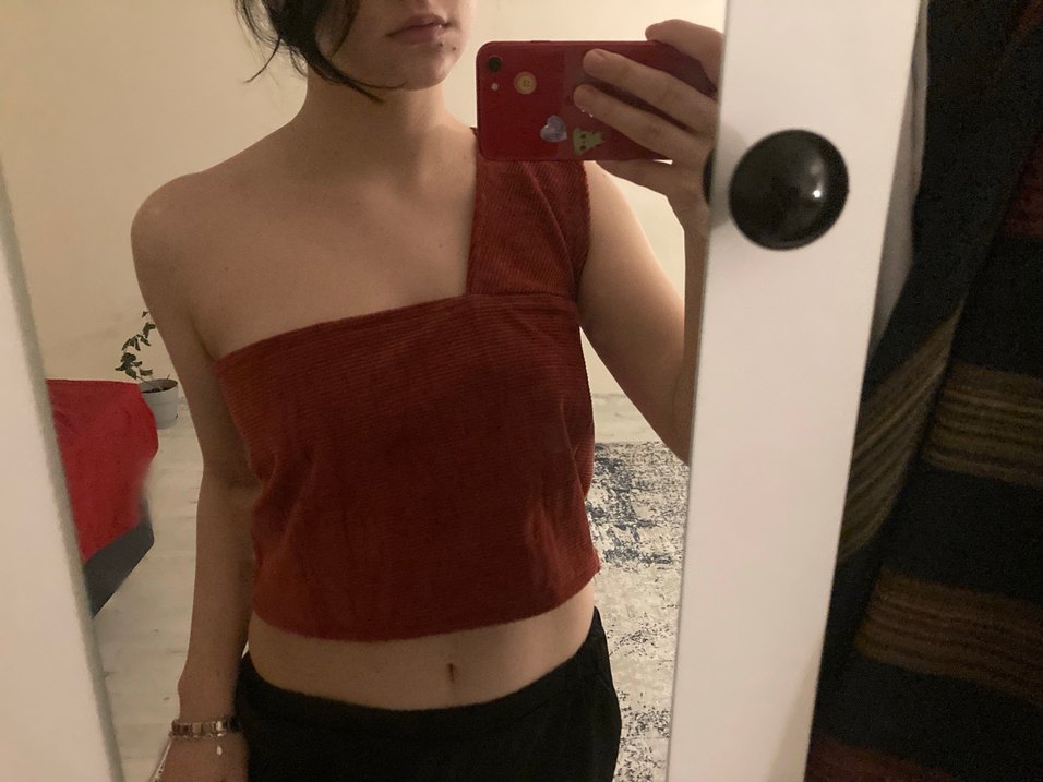 Kiremit Kadife Asimetrik Büstiyer - Görsel 2